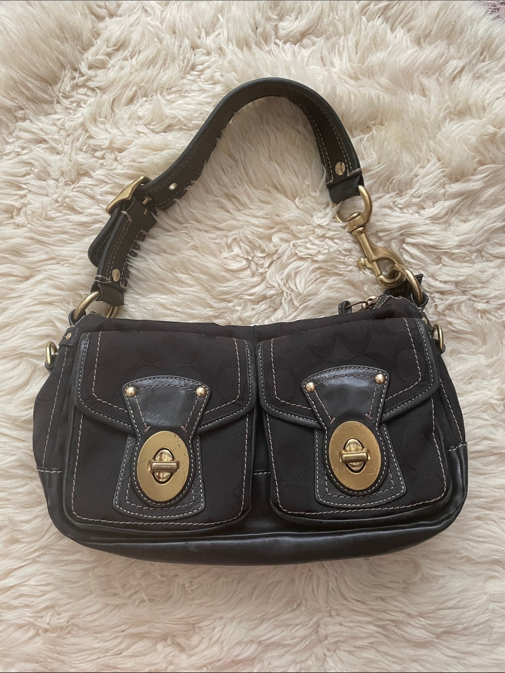 Coach Y2K Vintage Legacy Turnlock Black Handbag with Gold Hardware